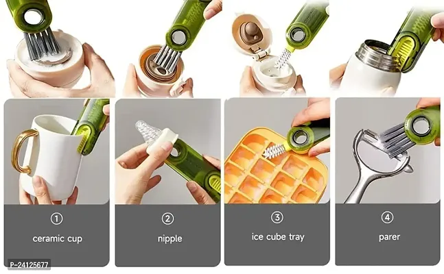 keskriva 3 in 1 Multifunctional Cleaning Brush Tiny Bottle Cup Lid Detail Straw Cleaner Tools Multi Functional Brush, Water Multipurpose Gap Home Kitchen Crevice Cleaning Set Silicone Holder(Pack of 1-thumb4