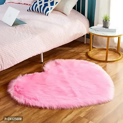 keskriva Super Soft Heart Shape Faux Sheepskin Fur Rug Fluffy Area Rug Love Shape Rug, Accent Carpets for Bedroom Living Room Anti Skid Rug, Plush Fluffy Carpet Area Mats (Pink)-thumb3