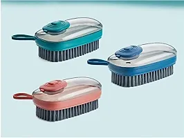 keskriva Plastic Washing Pot Brush Kitchen Household Dish Cleaning Brush | Adding Liquid Cleaner Brush | Soft Wool Laundry Shoes Tile Cleaning Brush (Multi Color) (Pack of 2)-thumb2