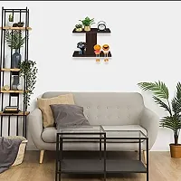 I SHAPE Wall Shelf for Living Room Stylish | Wooden Floating Storage Racks Organizer | Set Top Box Stand and Book Shelves for Home Decor | Showpiece Display Wall Mount (Brown Finish)-thumb2