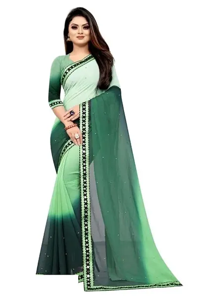 Multicoloured  Embellished Chiffon Sarees with Blouse Piece