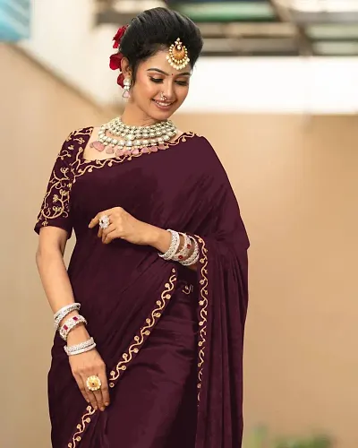 Attractive Velvet Saree with Blouse piece 