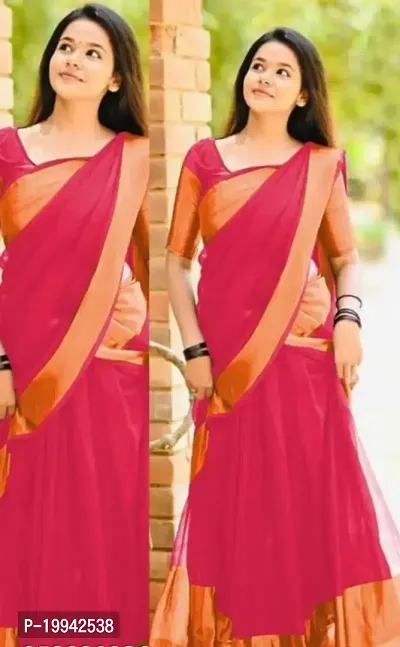 Chiffon Solid Zari Border Saree With Blouse Piece