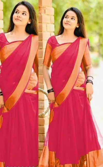 Chiffon Zari Border Sarees with Blouse Piece