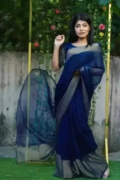 Chiffon Zari Border Sarees with Blouse Piece