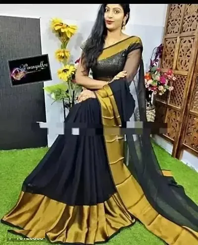 Trending Chiffon Zari Border Sarees with Blouse piece