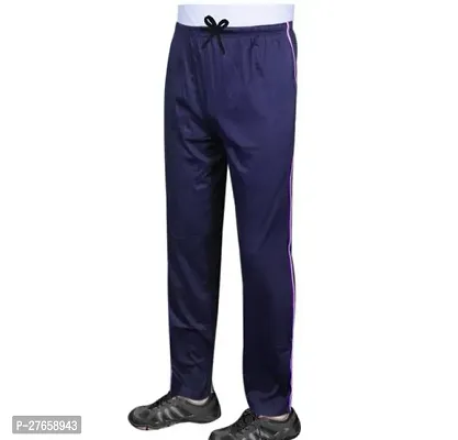 Stylish Navy Blue Cotton Blend Solid Regular Track Pants For Men