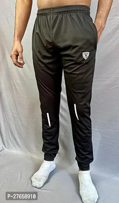 Stylish Black Polyester Solid Regular Track Pants For Men-thumb0