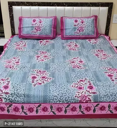 Stylish Cotton Queen Size 1 Bedsheet + 2 Pillowcovers