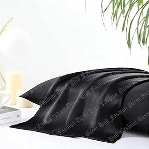 Fashion Decor Hub 300 TC Silk Satin Pillowcase Pillow Case Cushion Cover for Hair and Skin Soft Comfortable Sleeping Throw Home Bedroom Decor Standard Pack of 1 PC (20 X 26 Inch) (Black)