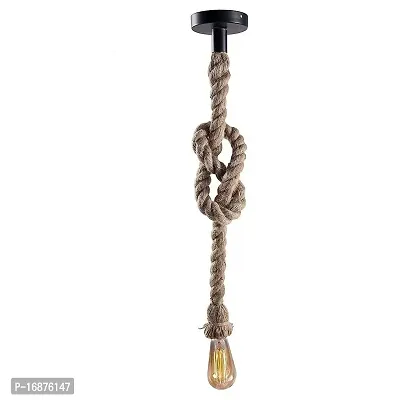EZUK? Brand Fine Quality Metal Edison Lamp Rustic Rope Hanging, Standard(Black and Brown) (Bulb is Included)-thumb0