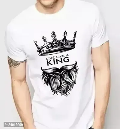 Stylish White Cotton Blend Printed Round Neck Tees For Men-thumb0