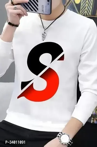 Stylish White Cotton Blend Printed Round Neck Tees For Men-thumb0