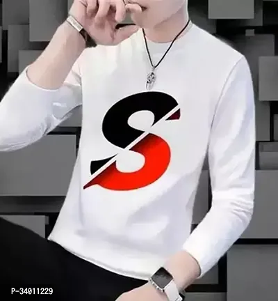 Stylish White Cotton Blend Printed Round Neck Tees For Men-thumb0