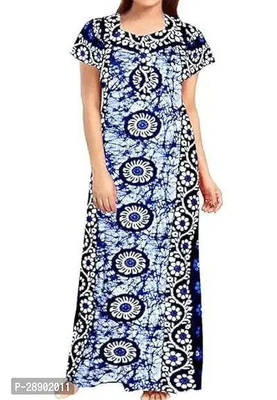 Elegant Blue Cotton Blend Printed Nighty For Women-thumb0