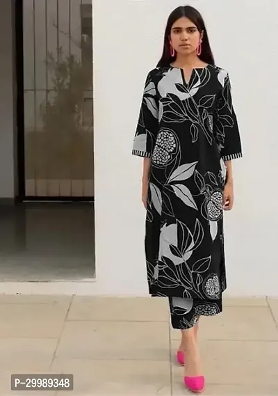 Elegant Black Rayon Printed Straight Kurta Bottom Set For Women