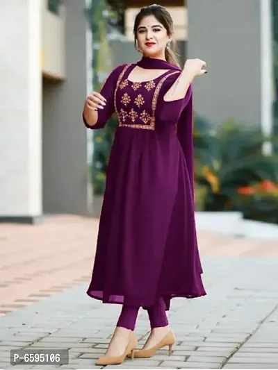 purple georgette pushpa gown with dupatta-thumb1