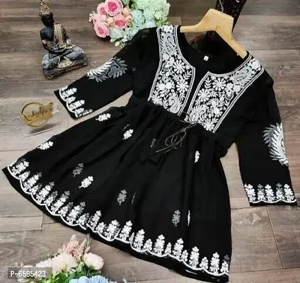Black Georgette Ethnic Style Tunic For Women