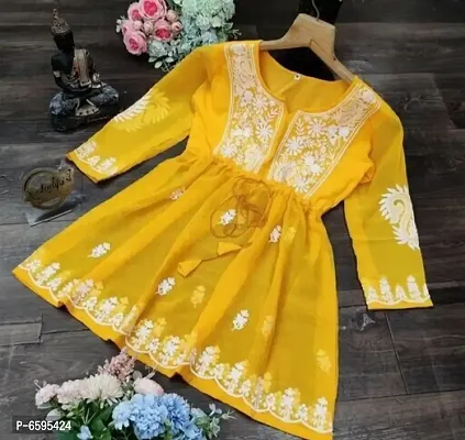 Yellow Georgette Ethnic Style Tunic For Women-thumb0