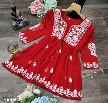 Red Georgette Ethnic Style Tunic For Women-thumb0