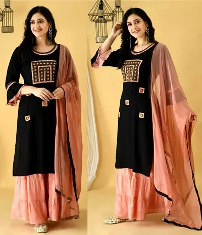 Rayon Kurta Bottom and Dupatta Set