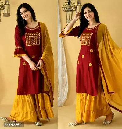 Elegant Rayon Mirror Work Embroidery Suit Set For Women
