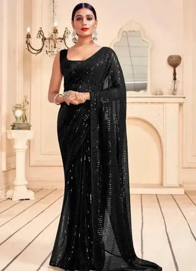 Sequinned Georgette Sarees with Blouse Piece