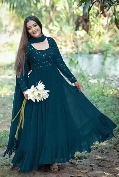 Fancy Georgette Gown With Dupatta For Women