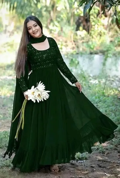 Fancy Georgette Gown With Dupatta For Women