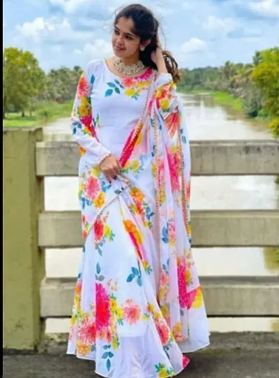 Georgette Printed Kurtis With Dupatta