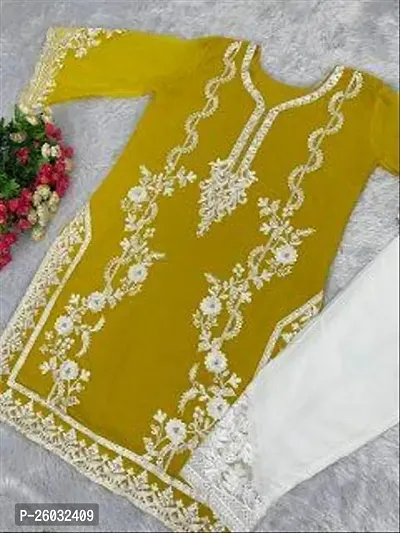 Trendy Georgette Embroidery Work Kurti With Bottom Set For Women-thumb0