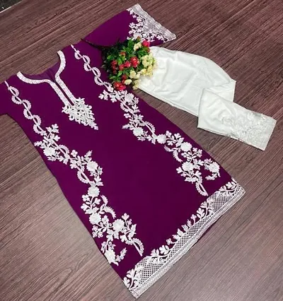 Trendy Georgette Embroidery Work Kurti With Bottom Set