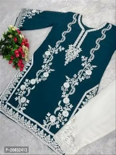 Trendy Georgette Embroidery Work Kurti With Bottom Set For Women