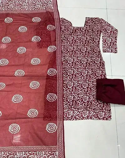 Fancy Cotton Kurta Bottom And Dupatta Set