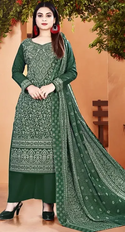 Stylish Pashmina Woolen Printed Dress Material with Dupatta