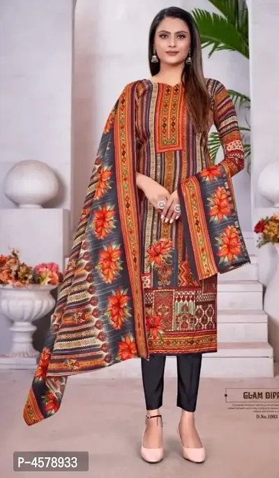 Faux Pashmina Woolen Printed Dress Material with Dupatta