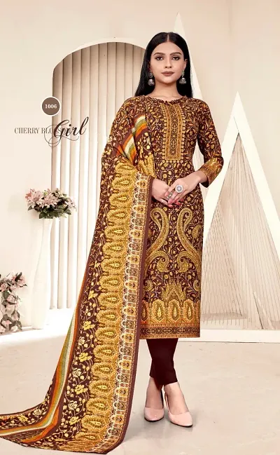 Faux Pashmina Woolen Designer Dress Material with Shawl