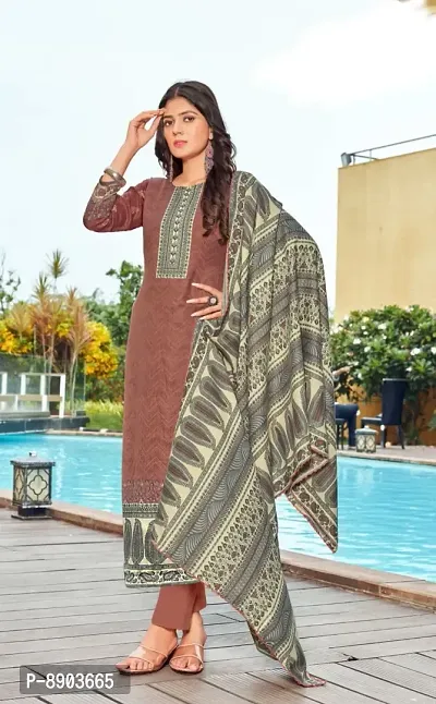 Trendy Pashmina Spun Winter Dress Material With Dupatta Set For Women-thumb0