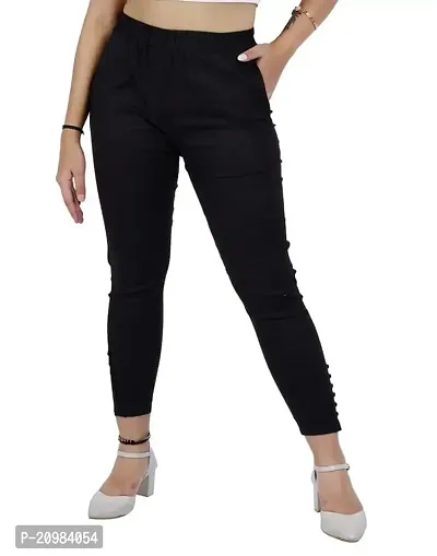 AYANSH ENTERPRISES Jeggings for Women Skinny Fit Solid Ankle Length Stretchable Cotton Blend Stylish High Waist Pants for Girls Black s-thumb0