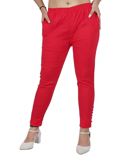 AYANSH ENTERPRISES Jeggings for Women Skinny Fit Solid Ankle Length Stretchable Cotton Blend Stylish High Waist Pants for Girls Red