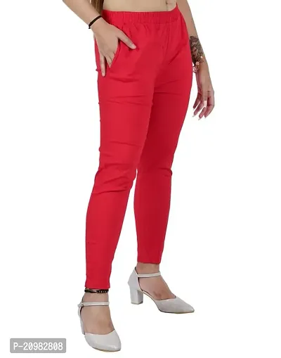 AYANSH ENTERPRISES Jeggings for Women Skinny Fit Solid Ankle Length Stretchable Cotton Blend Stylish High Waist Pants for Girls Red-thumb2