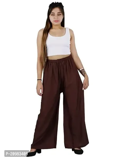 AYANSH ENTERPRISES Palazzo for Women Plain Straight Fit Loose Printed Cotton Rayon Flared Pants for Girls Coffee Brown