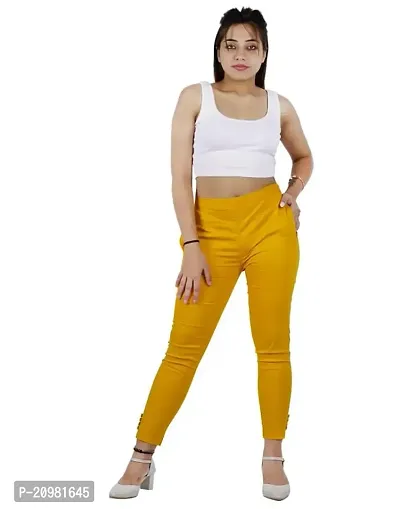 AYANSH ENTERPRISES Jeggings for Women Skinny Fit Solid Ankle Length Stretchable Cotton Blend Stylish High Waist Pants for Girls Mustard-thumb0