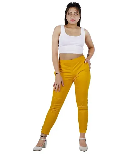 AYANSH ENTERPRISES Jeggings for Women Skinny Fit Solid Ankle Length Stretchable Cotton Blend Stylish High Waist Pants for Girls Mustard