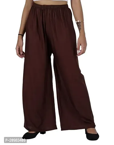 AYANSH ENTERPRISES Palazzo for Women Plain Straight Fit Loose Printed Cotton Rayon Flared Pants for Girls Coffee Brown-thumb4