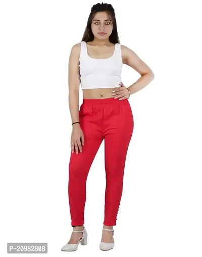 AYANSH ENTERPRISES Jeggings for Women Skinny Fit Solid Ankle Length Stretchable Cotton Blend Stylish High Waist Pants for Girls Red-thumb0