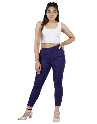 AYANSH ENTERPRISES Jeggings for Women Skinny Fit Solid Ankle Length Stretchable Cotton Blend Stylish High Waist Pants for Girls navyblue