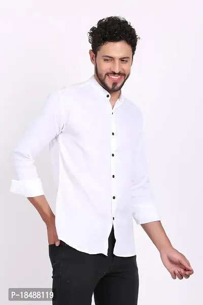 White Cotton Solid Casual Shirts For Men