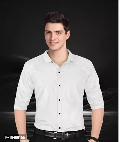 Stylish White Cotton Long Sleeves Shirt For Men-thumb0