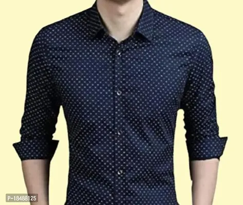 Stylish Navy Blue Polyester Long Sleeves Shirt For Men-thumb0